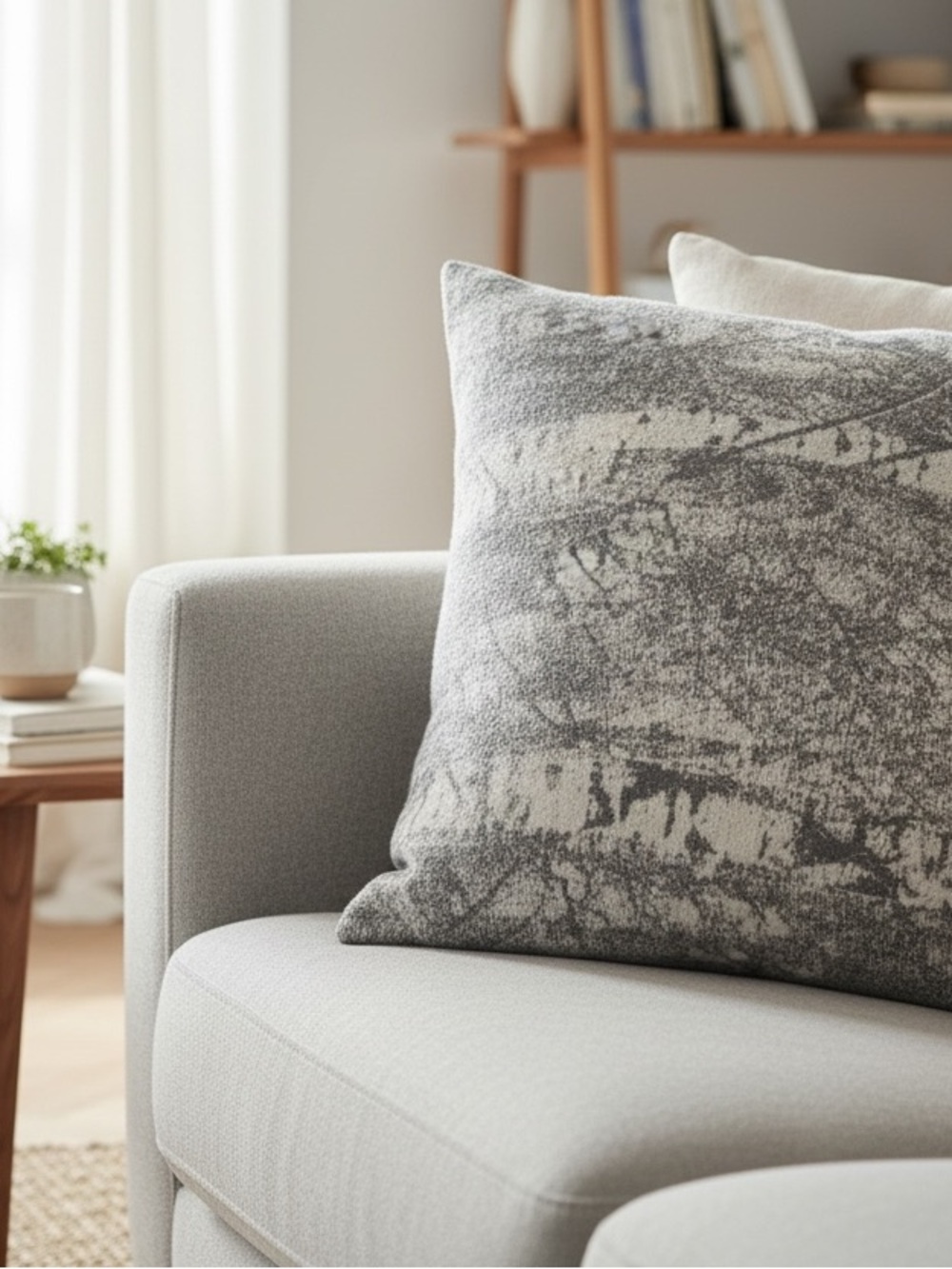 David Fusseneger Gray Cream Abstract Pattern Throw Pillow Decorative Accent